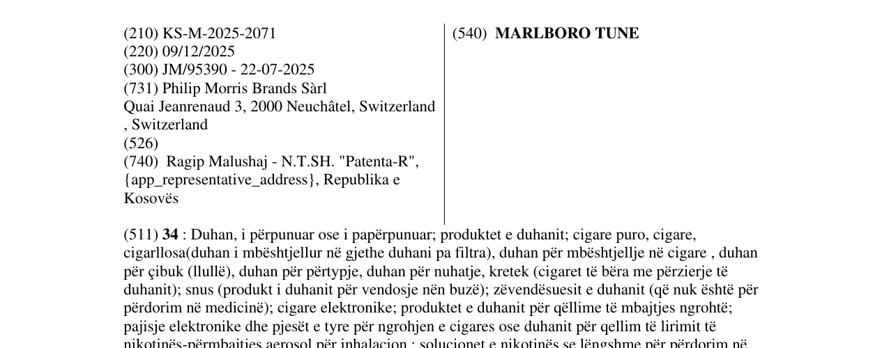 Zëri i markës MARLBORO TUNE në buletin