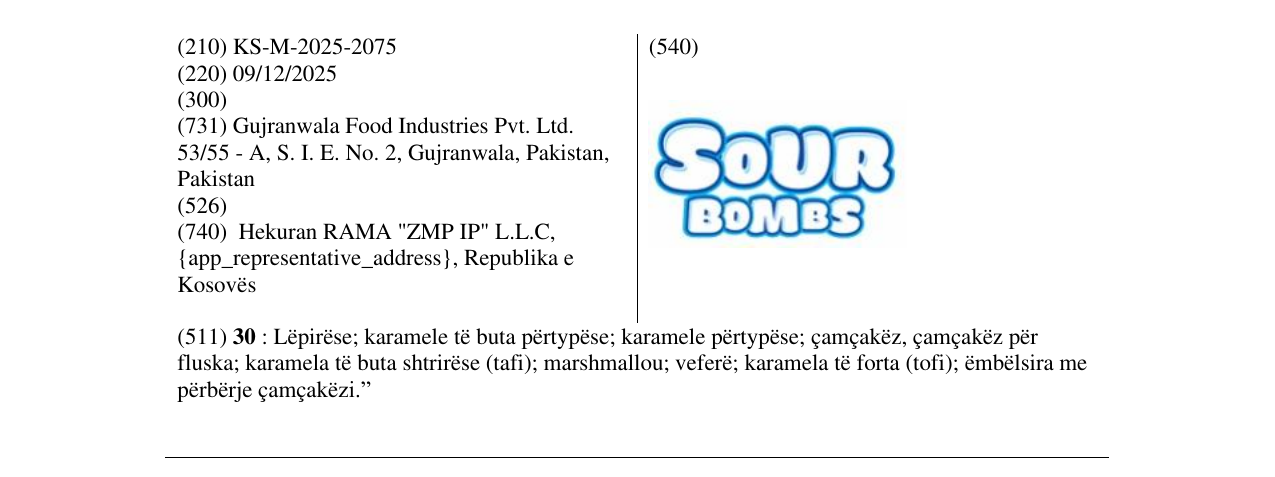 Zëri i markës SOUR BOMBS në buletin