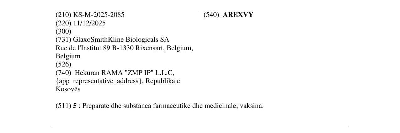 Zëri i markës AREXVY në buletin
