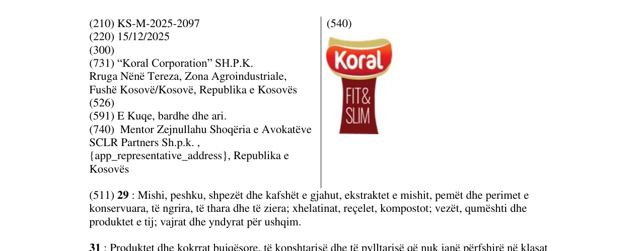Zëri i markës Koral FIT &SLIM në buletin