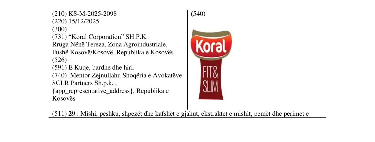 Zëri i markës Koral FIT&SLIM në buletin