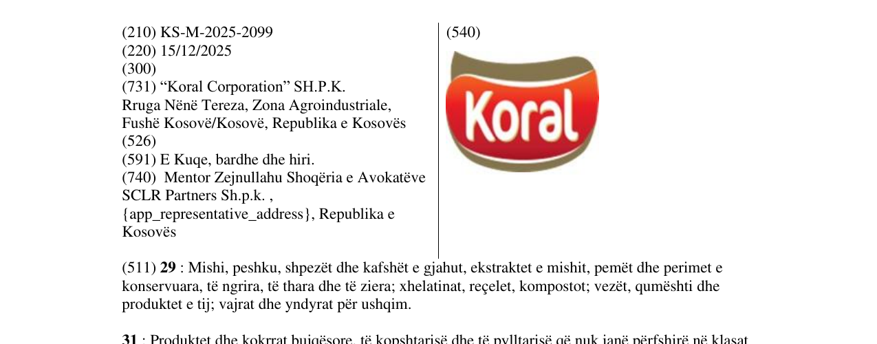Zëri i markës Koral në buletin