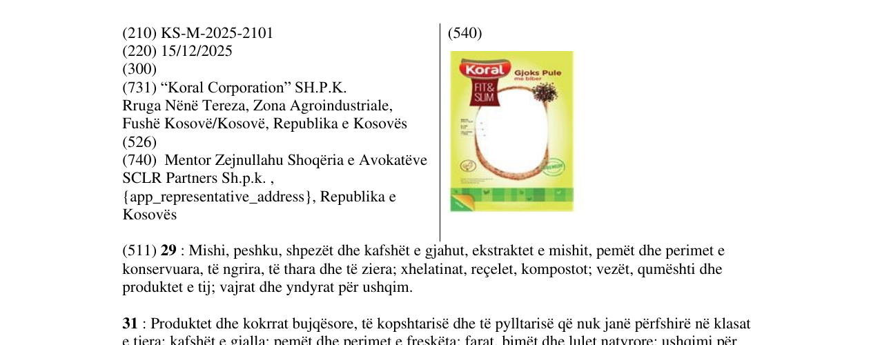 Zëri i markës Koral në buletin
