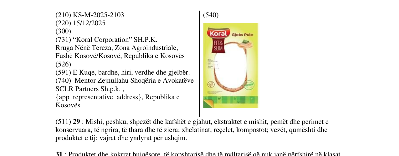 Zëri i markës Koral në buletin