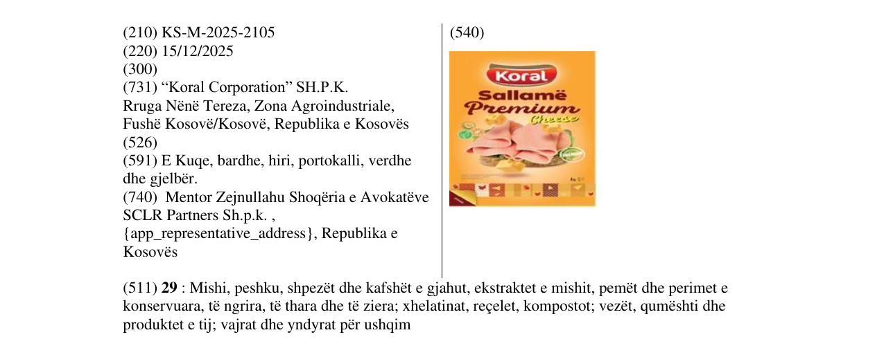 Zëri i markës Koral në buletin