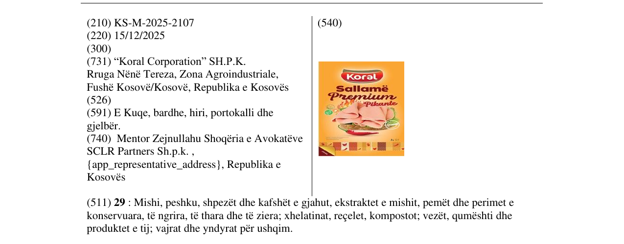 Zëri i markës Koral në buletin