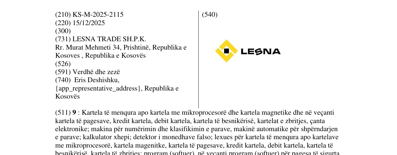 Zëri i markës LESNA në buletin