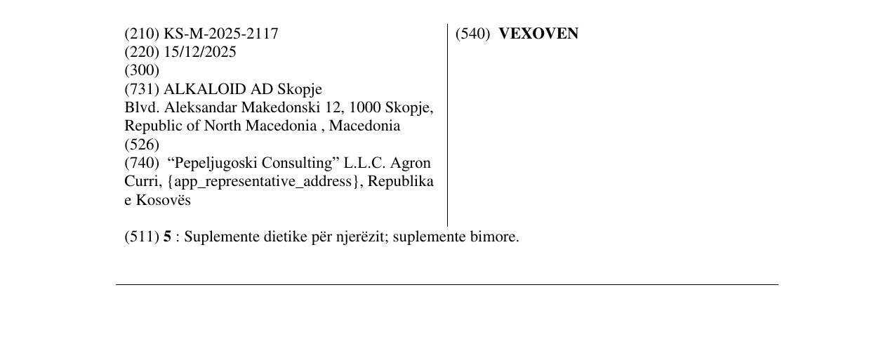 Zëri i markës VEXOVEN në buletin