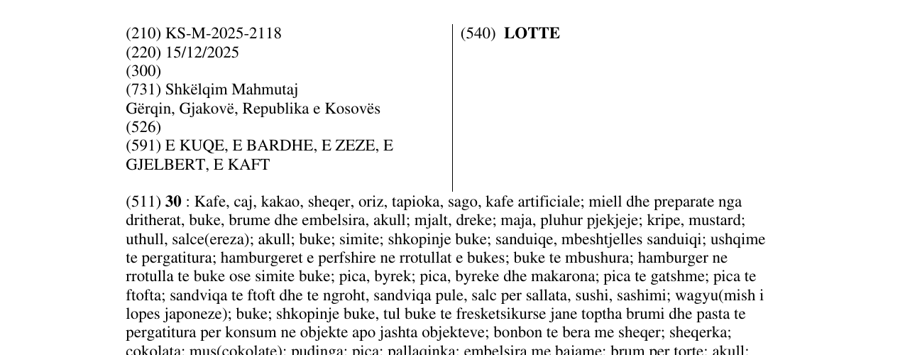 Zëri i markës LOTTE në buletin