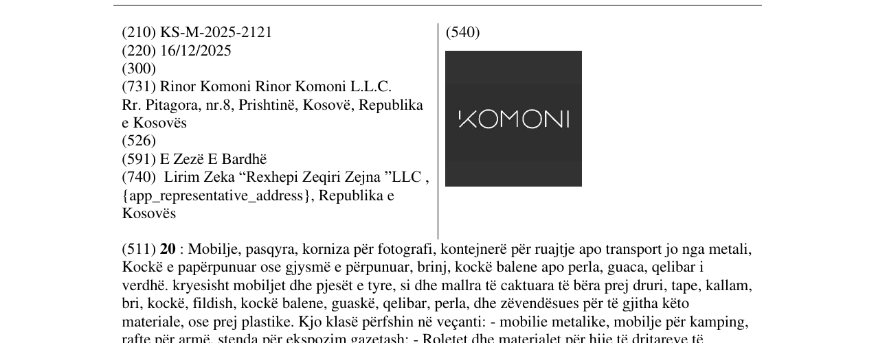 Zëri i markës KOMONI në buletin