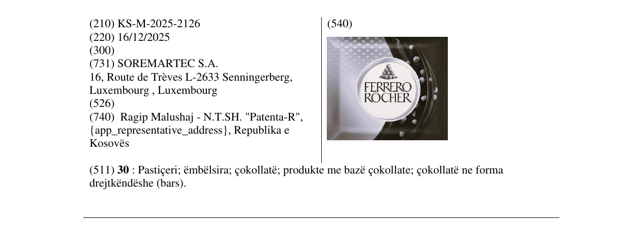 Zëri i markës FERRERO ROCHER në buletin