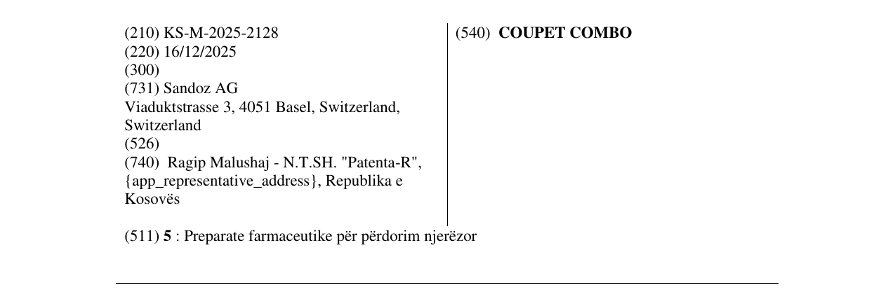 Zëri i markës COUPET COMBO në buletin
