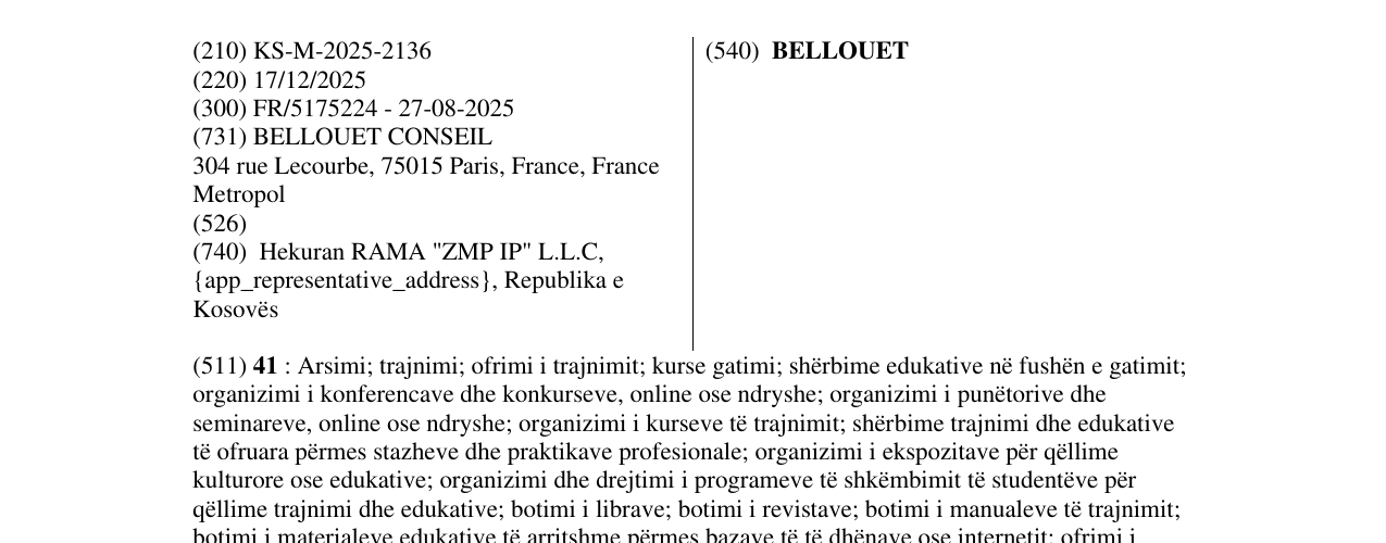 Zëri i markës BELLOUET në buletin