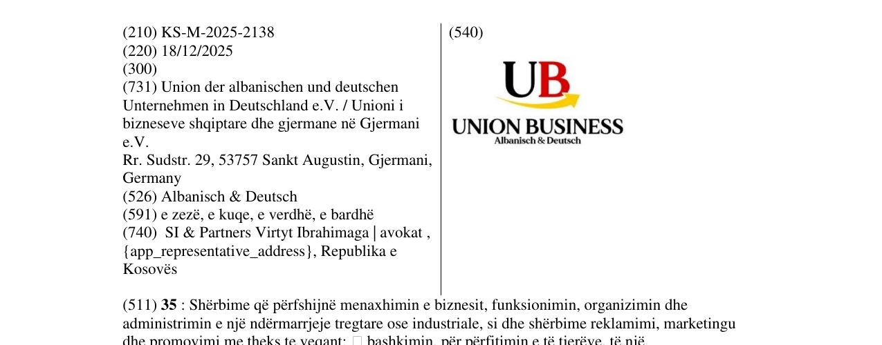 Zëri i markës UNION BUSINESS në buletin