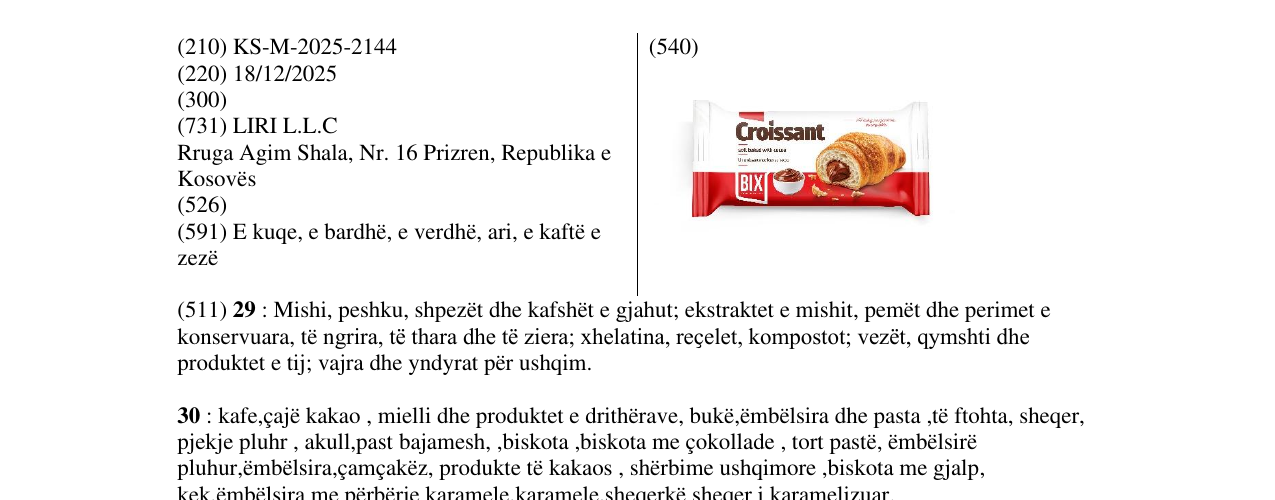 Zëri i markës Croissant në buletin
