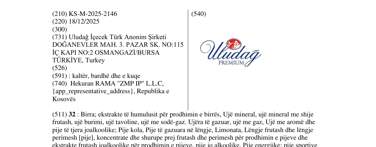 Zëri i markës Uludag PREMIUM në buletin