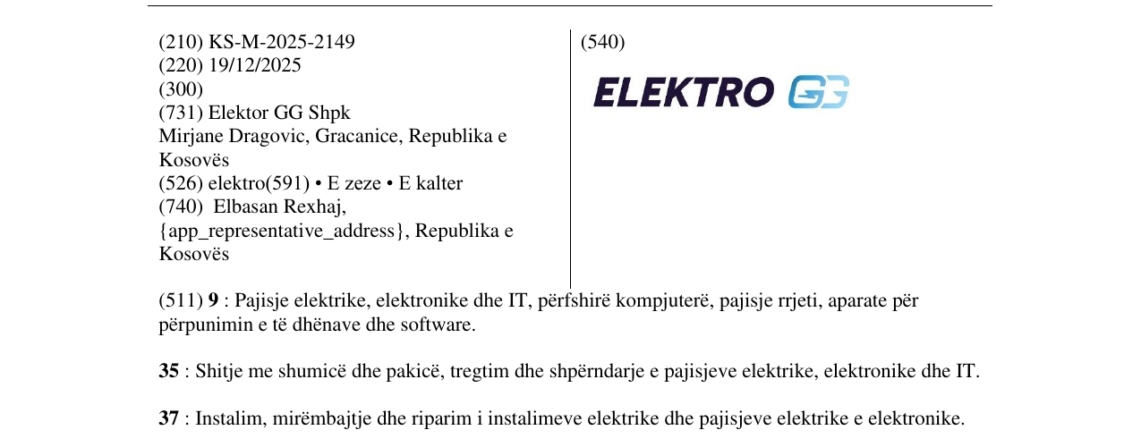 Zëri i markës ELEKTRO GG në buletin