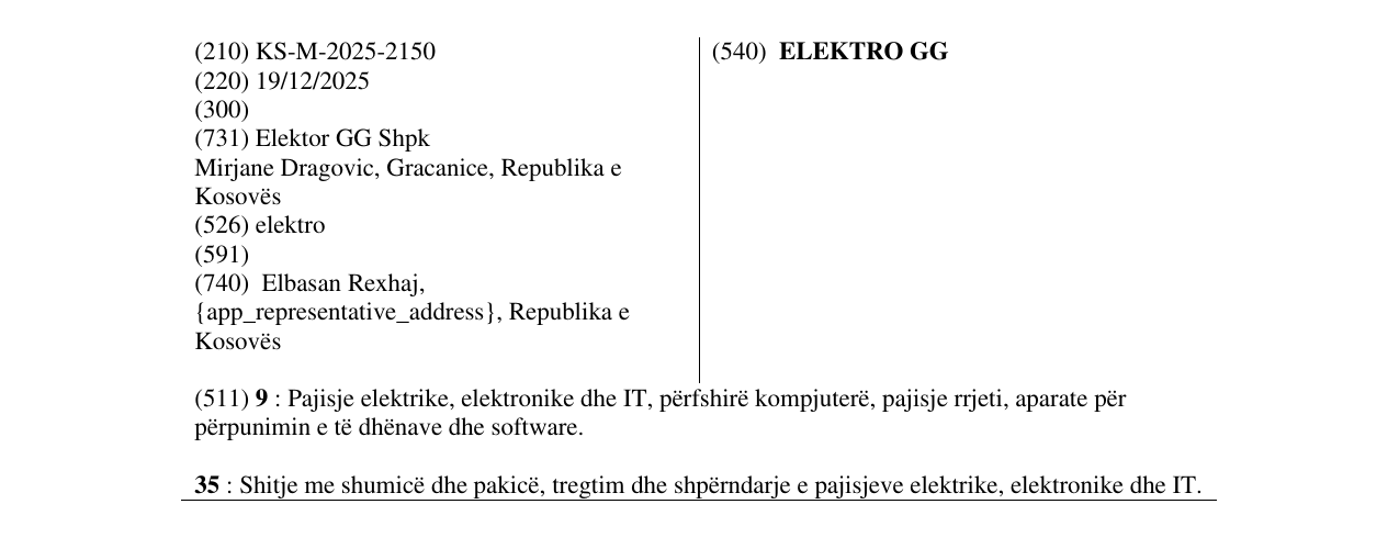 Zëri i markës ELEKTRO GG në buletin