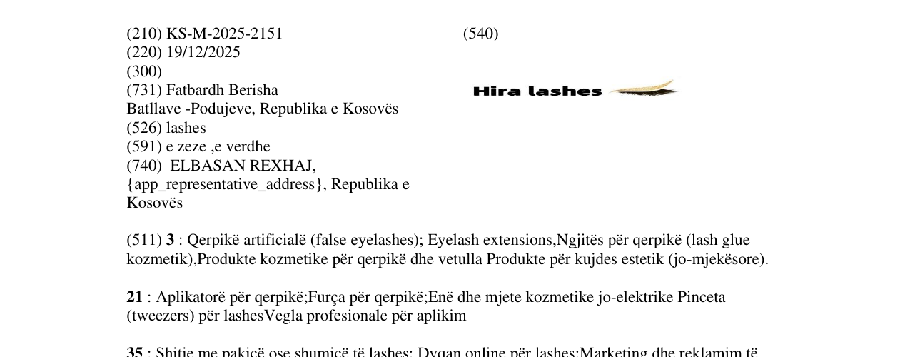 Zëri i markës Hira lashes në buletin