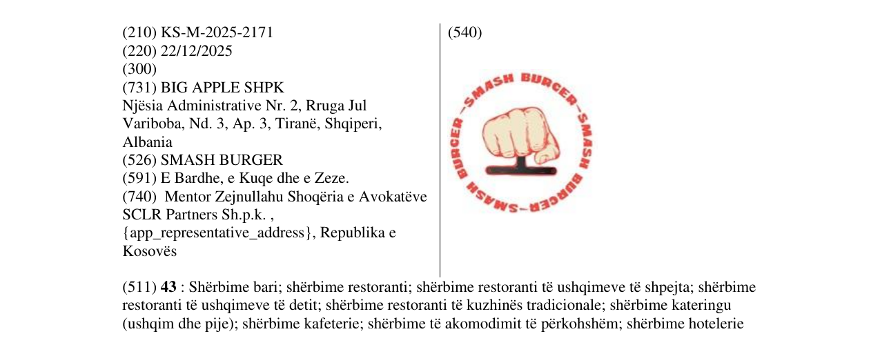 Zëri i markës SMASH BURGER në buletin