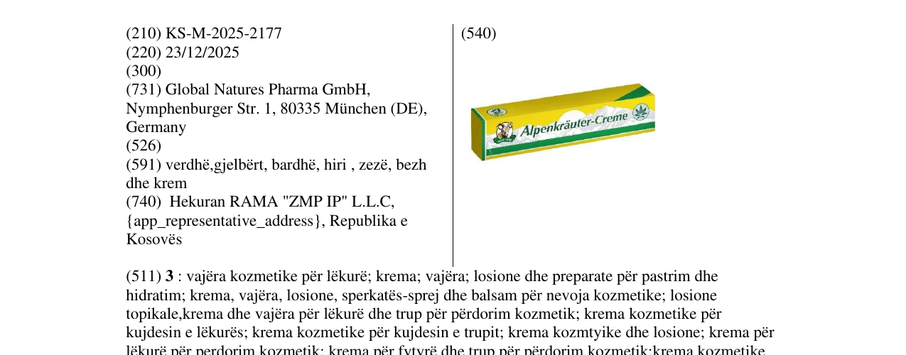 Zëri i markës Alpenkrauter-Creme në buletin