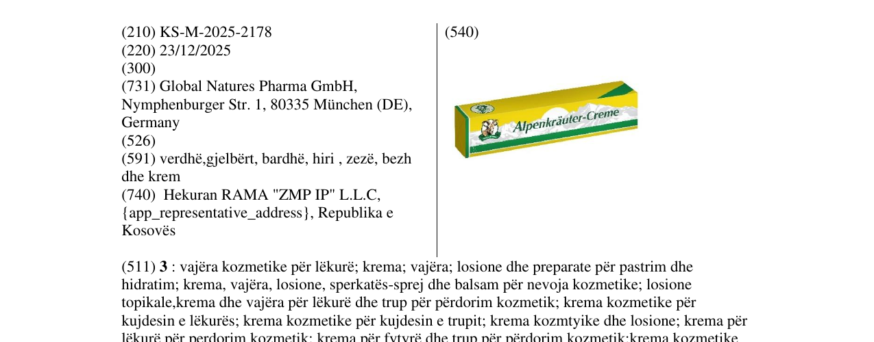Zëri i markës Alpenkrauter-Creme në buletin