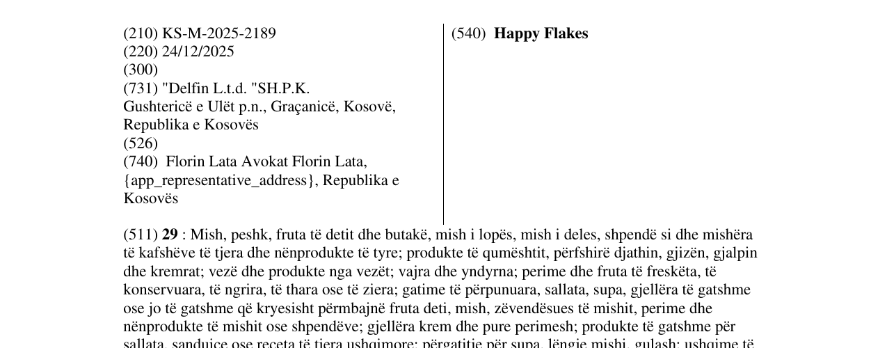 Zëri i markës Happy Flakes në buletin