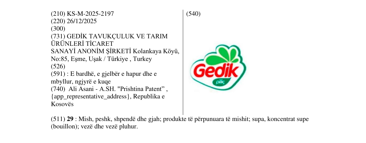 Zëri i markës Gedik në buletin