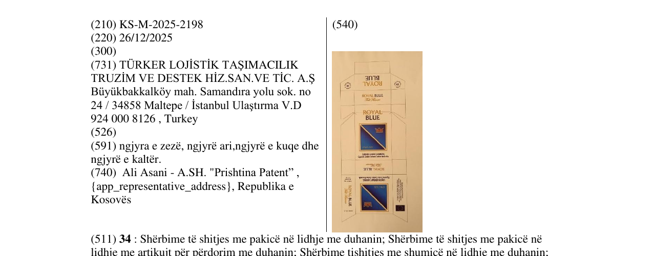 Zëri i markës KS/M/2025/2198 në buletin