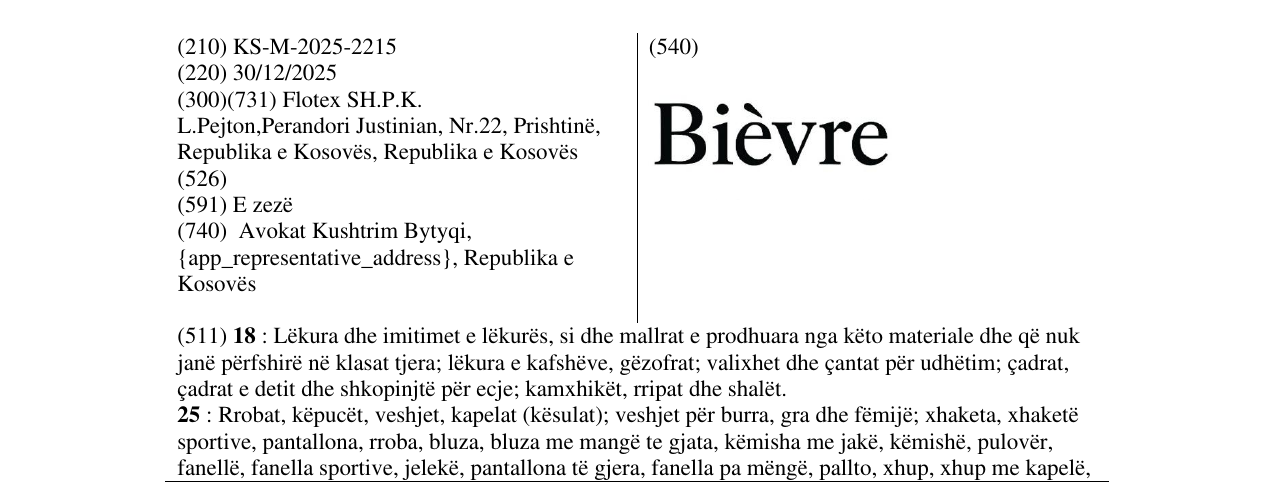 Zëri i markës Bievre në buletin