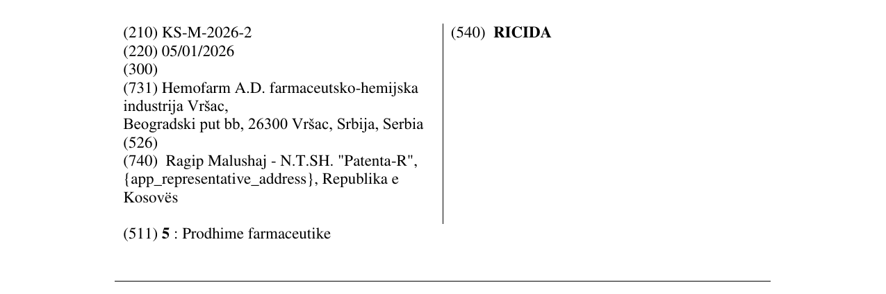 Zëri i markës RICIDA në buletin