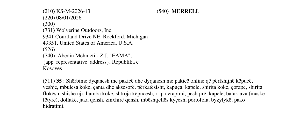 Zëri i markës MERRELL në buletin