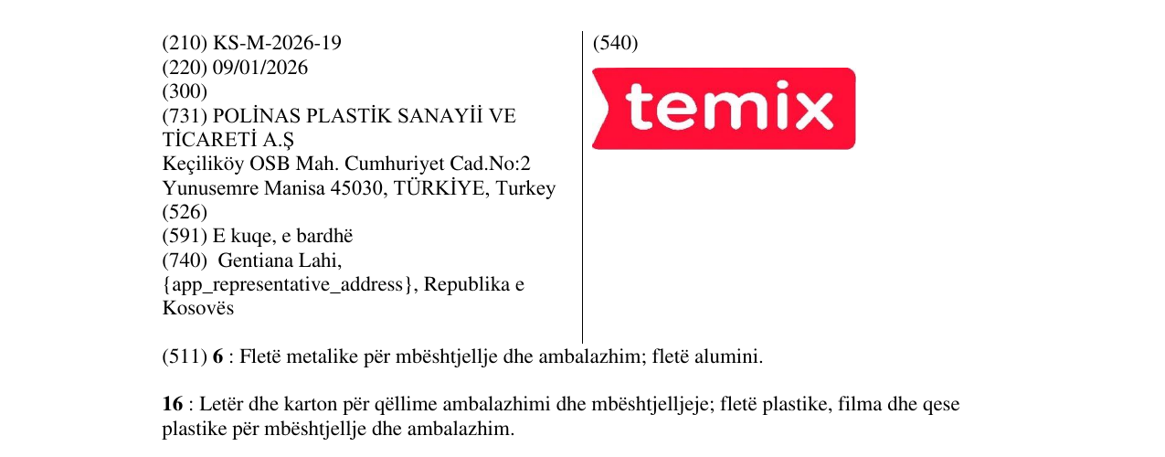 Zëri i markës KS/M/2026/19 në buletin