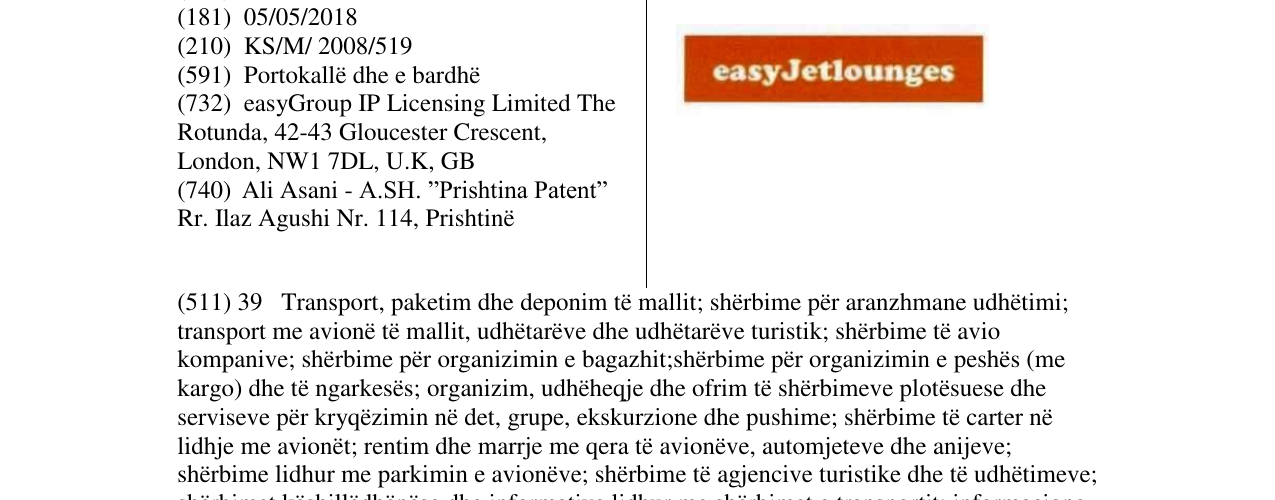 Zëri i markës EASYJETLOUNGES në buletin