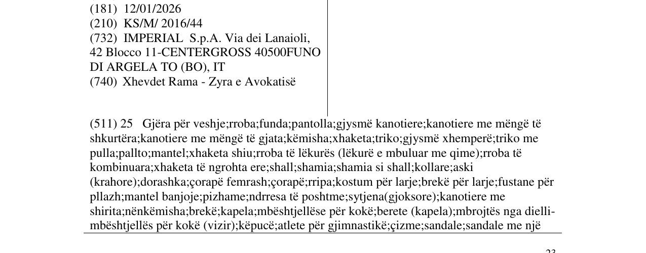 Zëri i markës IMPERIAL në buletin