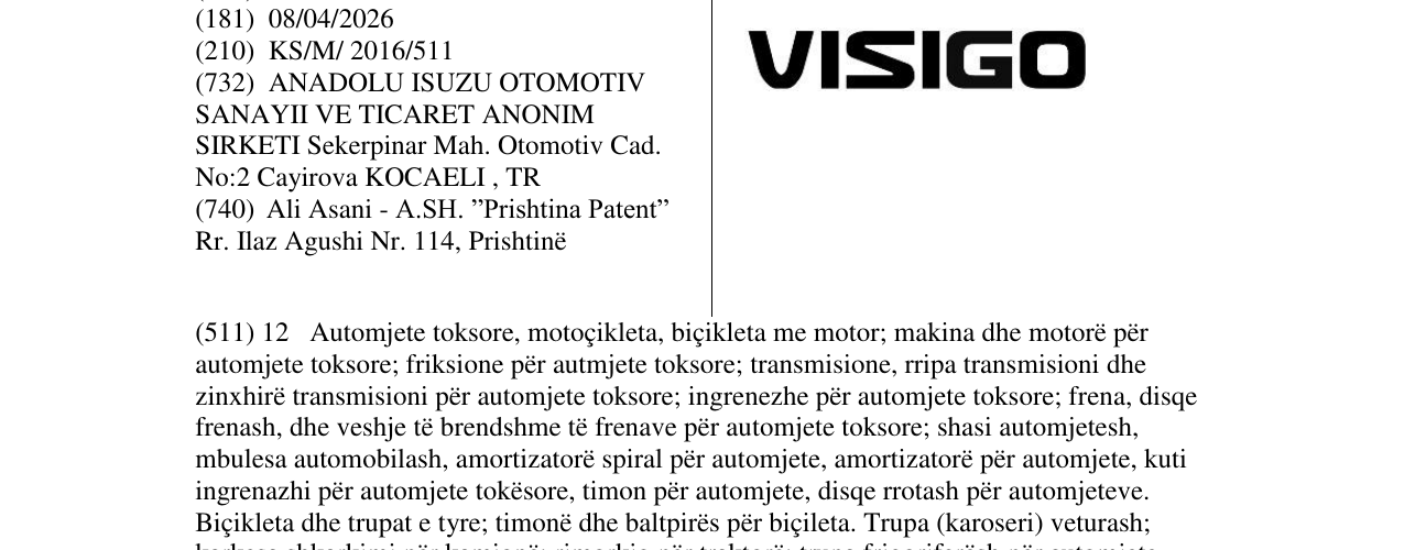 Zëri i markës VISIGO në buletin