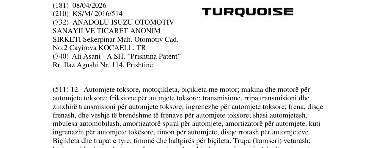 Zëri i markës TURQUOISE në buletin