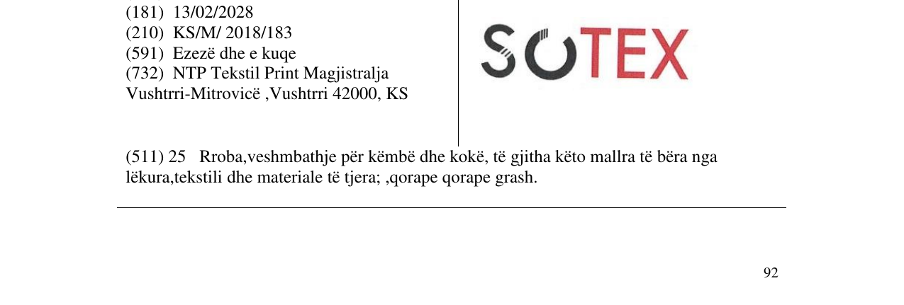 Zëri i markës SOTEX në buletin