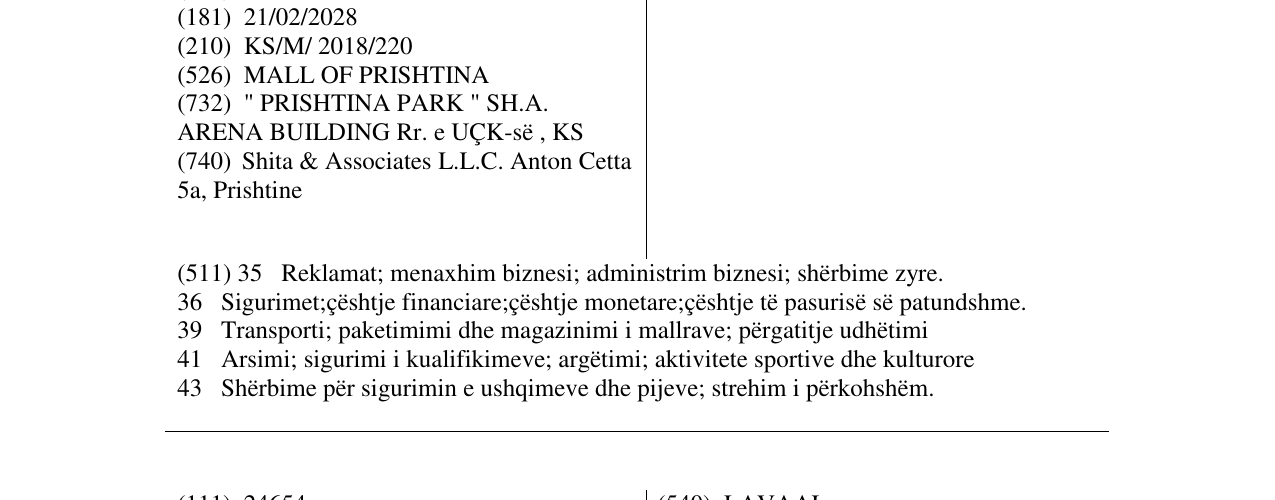 Zëri i markës MALL OF PRISHTINA në buletin
