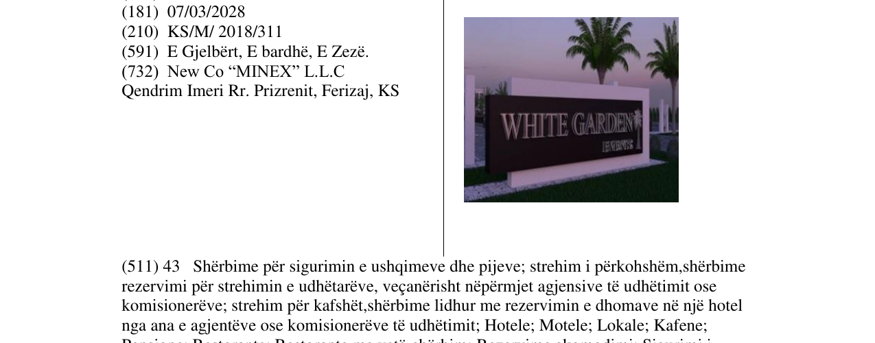 Zëri i markës WHITE GARDEN në buletin