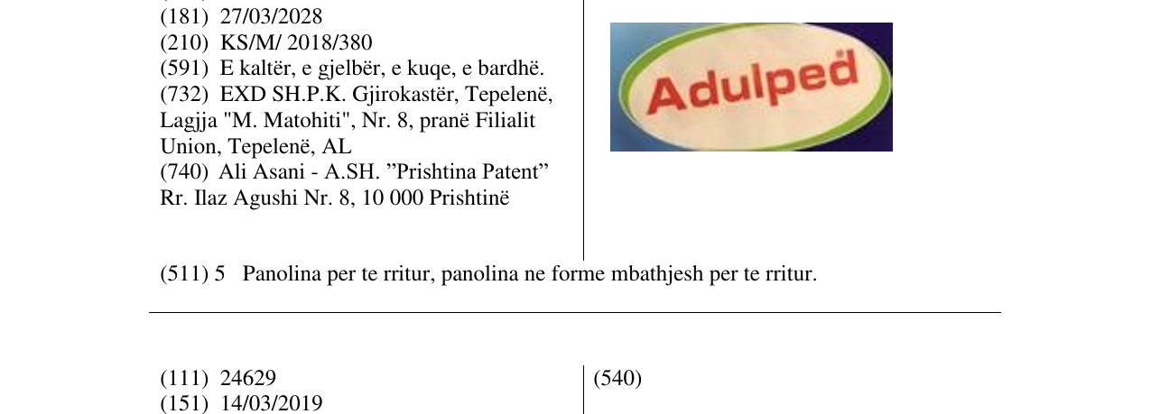 Zëri i markës Adulped në buletin