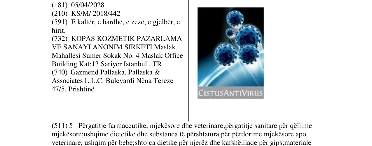 Zëri i markës CISTUSANTIVIRUS në buletin