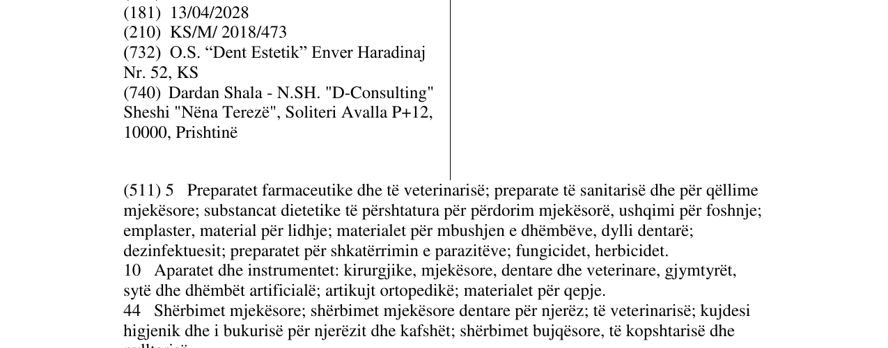 Zëri i markës O.S." Dent Estetik" në buletin