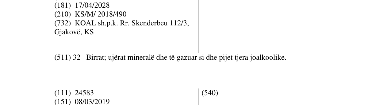 Zëri i markës Birra Korça në buletin