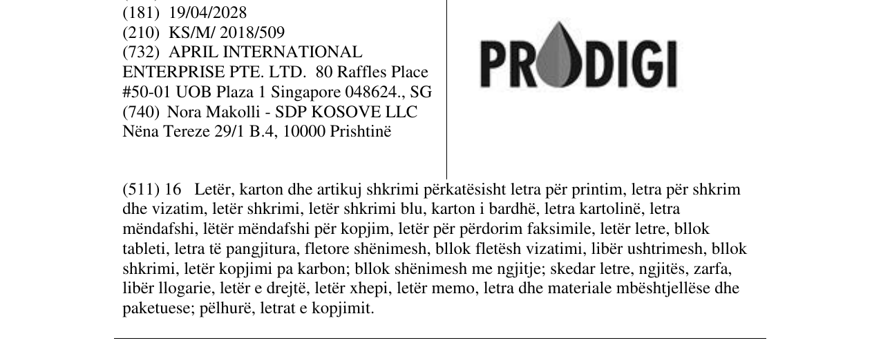 Zëri i markës PRODIGI në buletin
