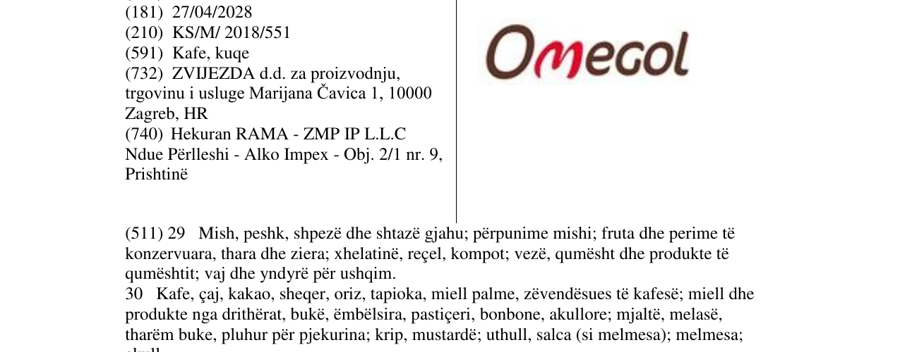 Zëri i markës Omegol në buletin