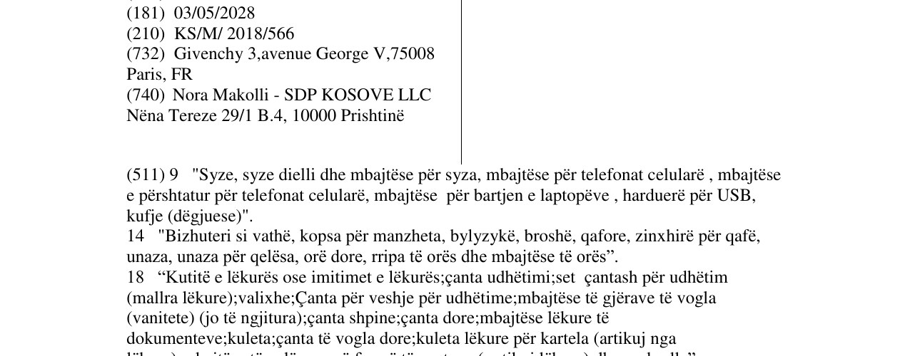 Zëri i markës GIVENCHY në buletin