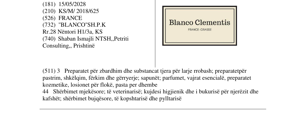 Zëri i markës Blanco Clementis në buletin