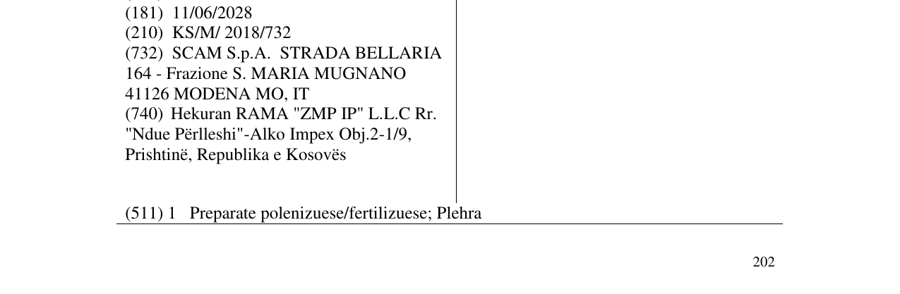 Zëri i markës VIGNAFRUT në buletin