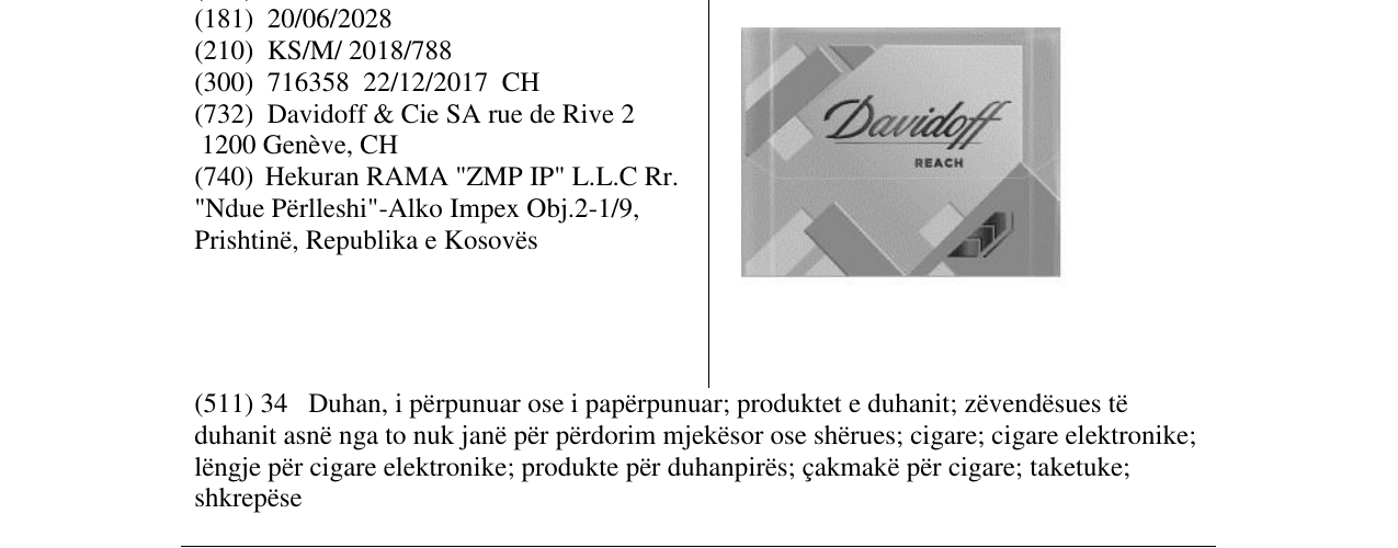 Zëri i markës Davidoff në buletin